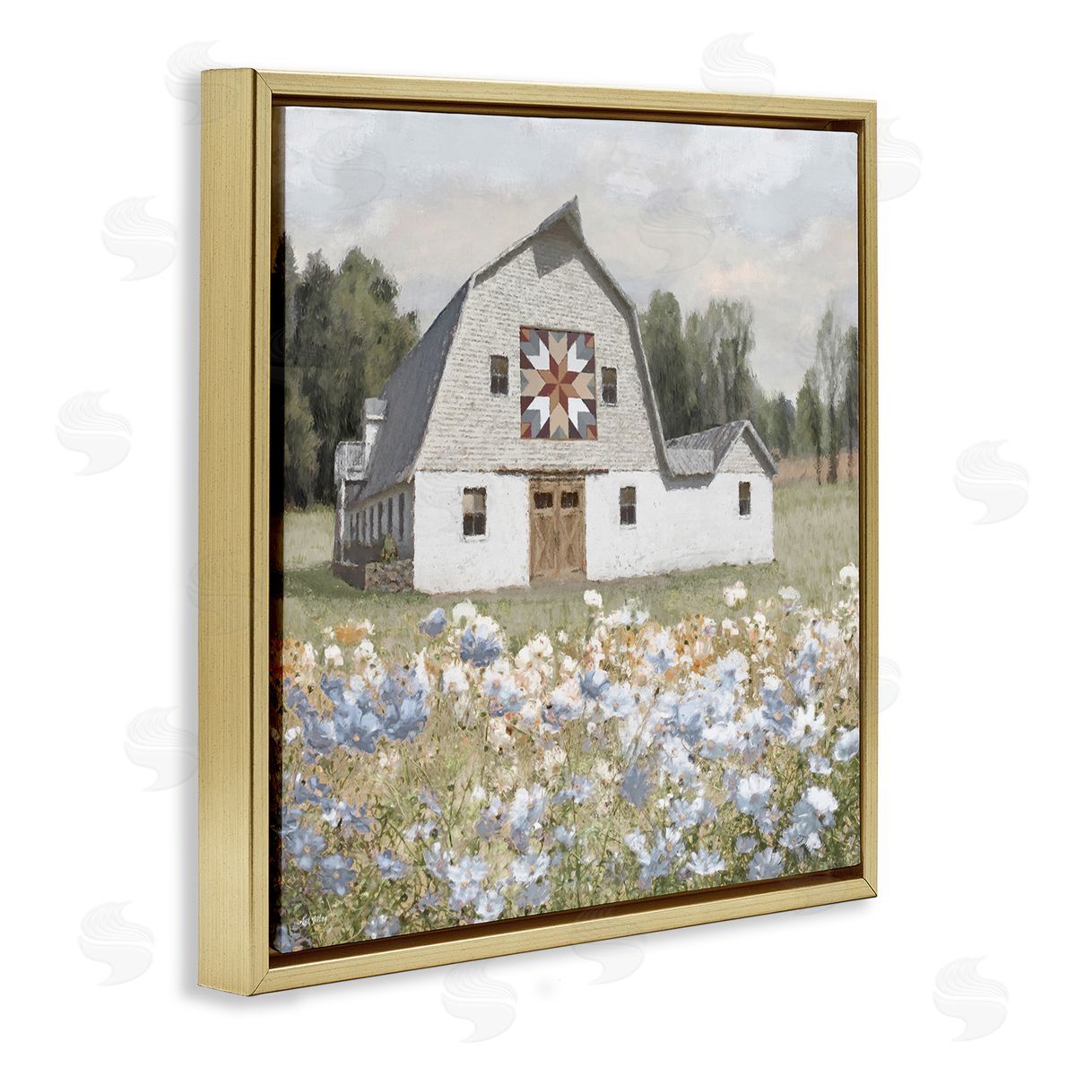 Meadow View & Barn Gold Floating Frame Canvas Wall Art, Home Decor by Amber Sterling