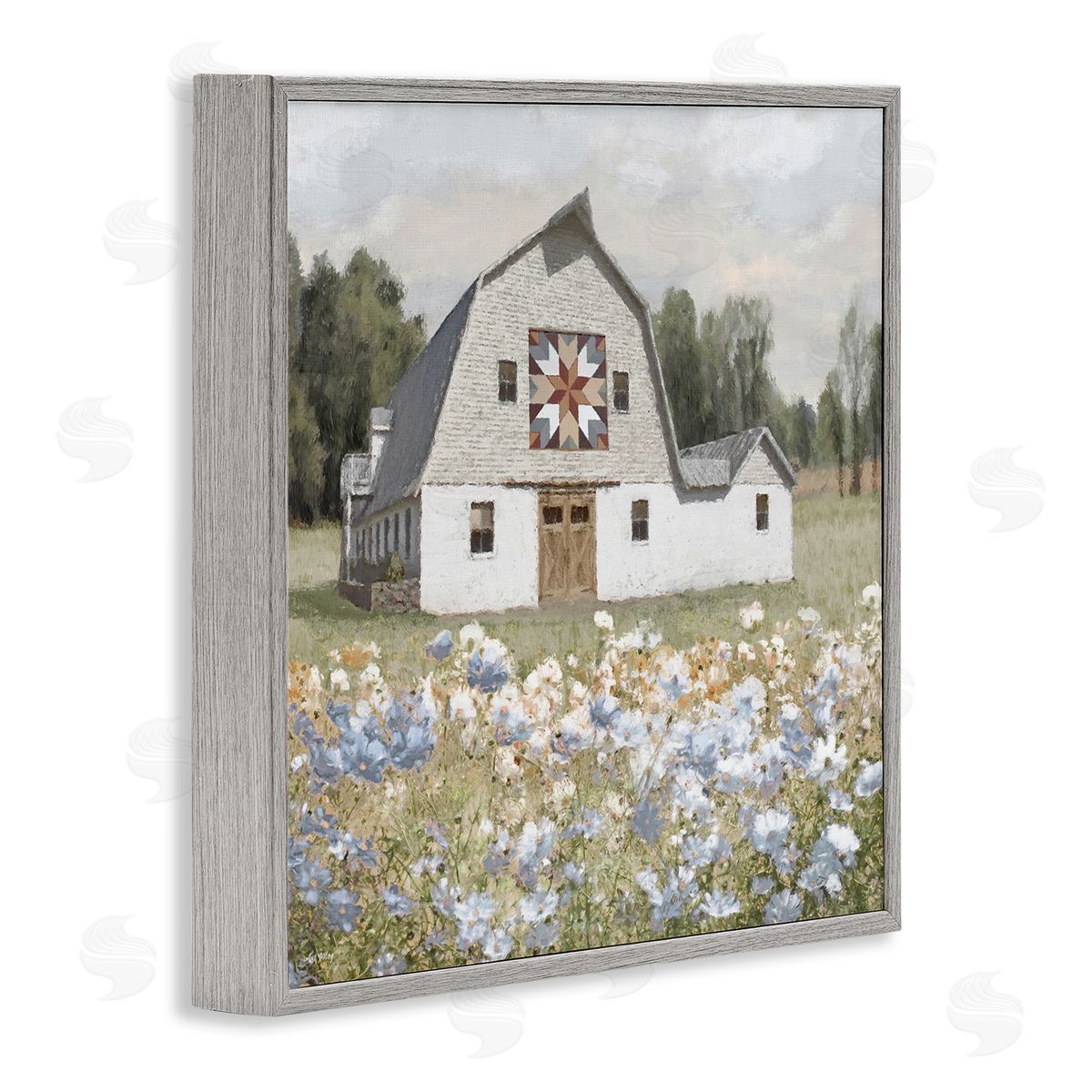 Meadow View & Barn Grey Frame Print Wall Art, Home Decor by Amber Sterling