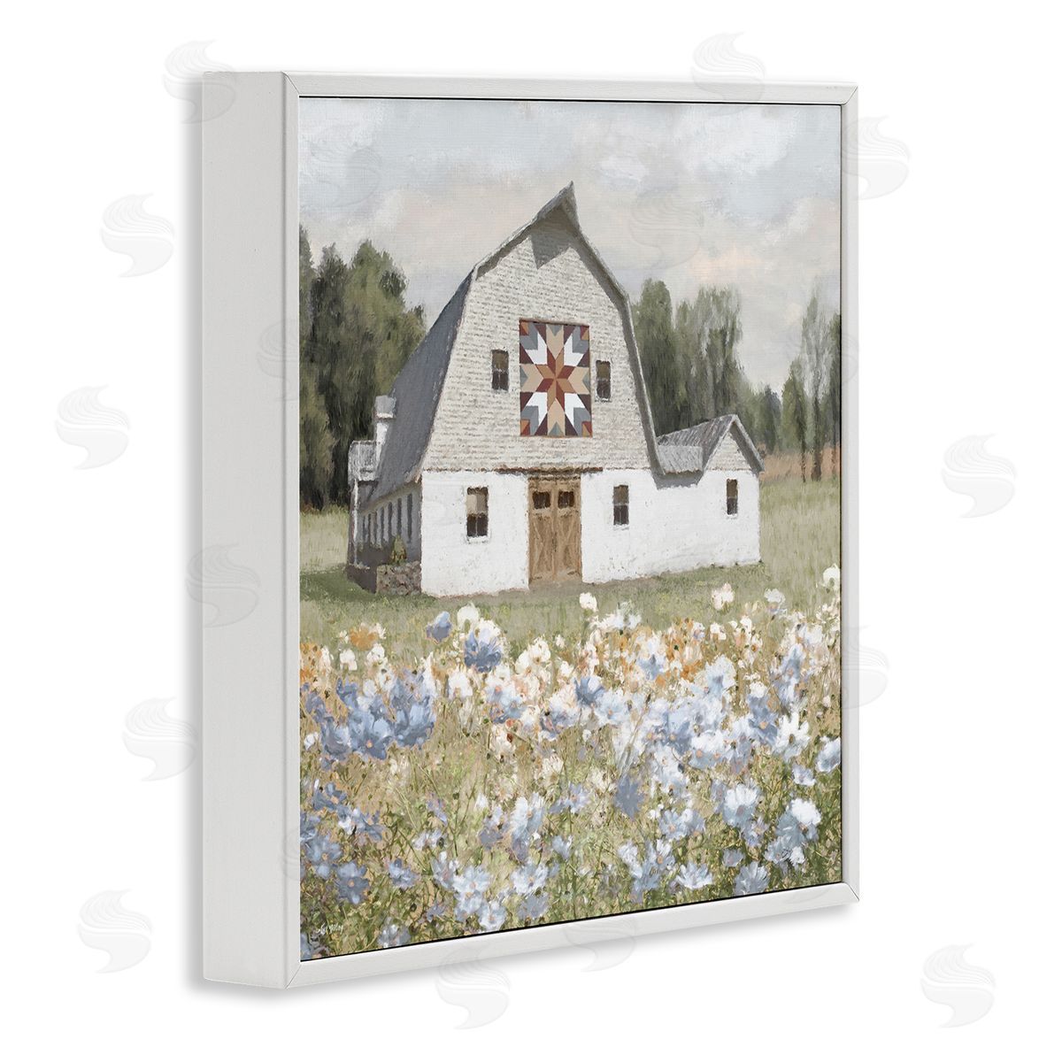 Meadow View & Barn White Frame Print Wall Art, Home Decor by Amber Sterling