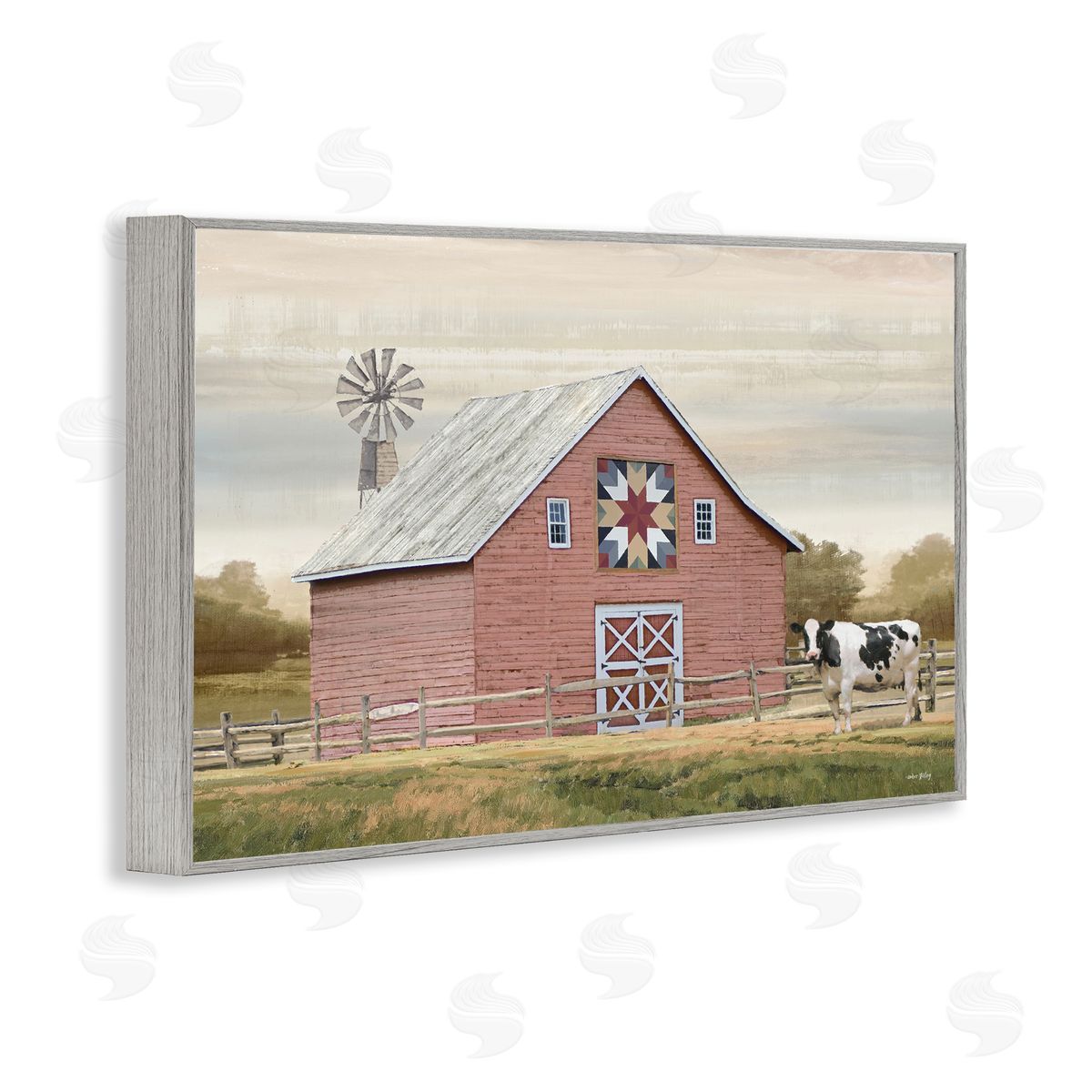 Traditional Barn & Windmill Grey Frame Print Wall Art, Home Decor by Amber Sterling