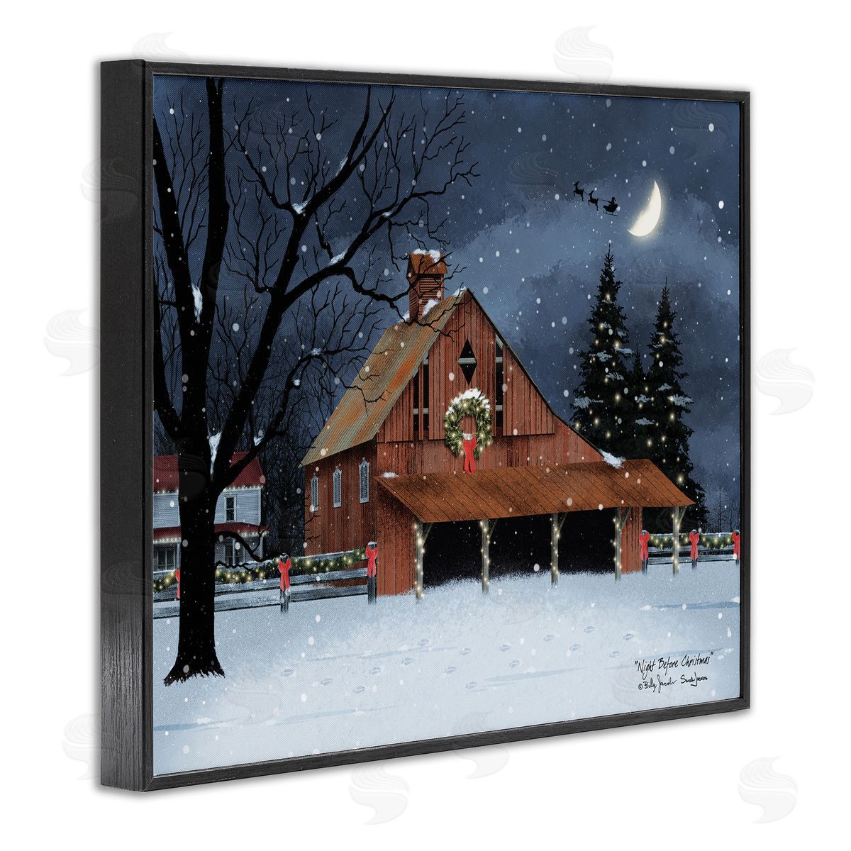 Night Before Christmas Barn Black Frame Print Wall Art, Home Decor by Billy Jacobs