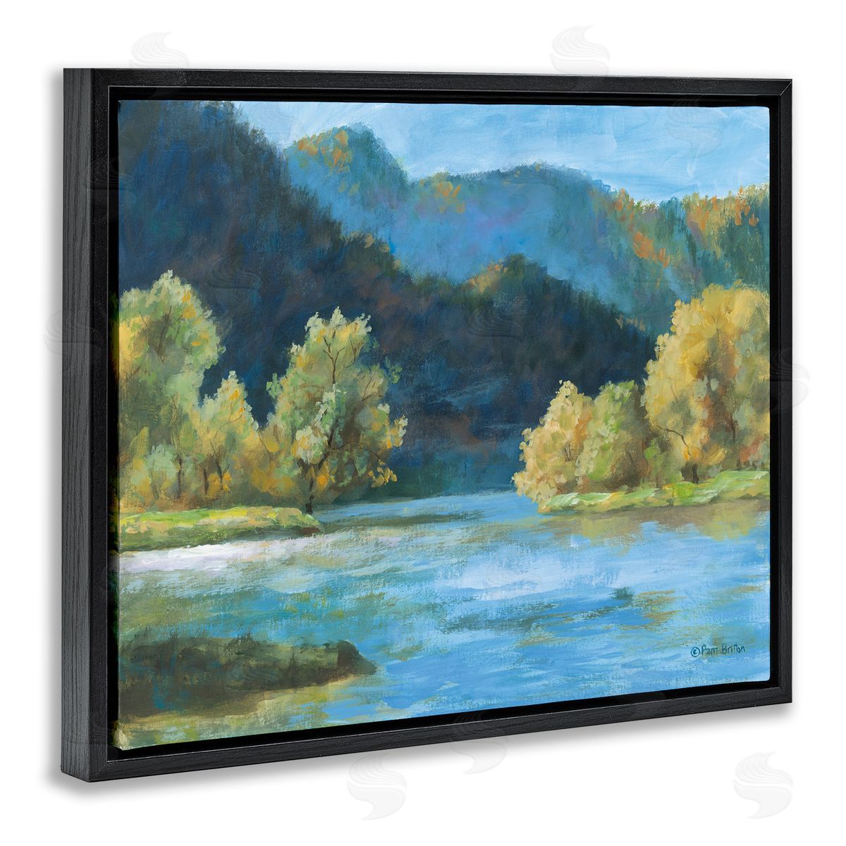 Blue Hued Mountains Black Floating Frame Canvas Wall Art, Home Decor by Pam Britton