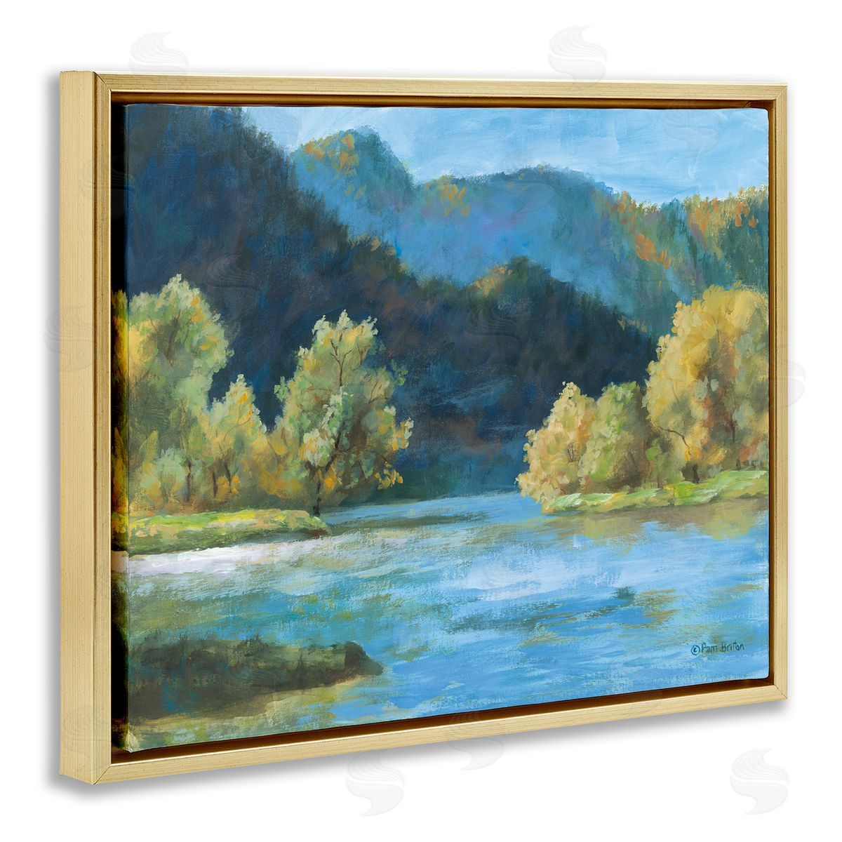 Blue Hued Mountains Gold Floating Frame Canvas Wall Art, Home Decor by Pam Britton