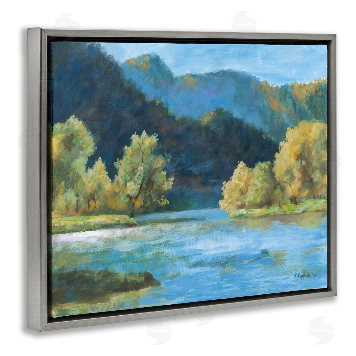 Blue Hued Mountains Grey Floating Frame Canvas Wall Art, Home Decor by Pam Britton