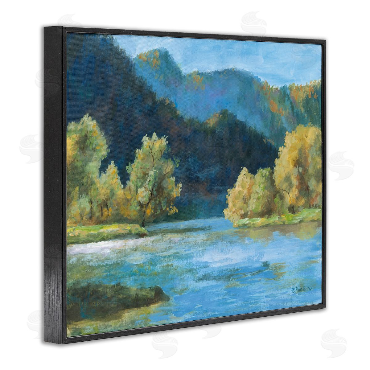 Blue Hued Mountains Black Frame Print Wall Art, Home Decor by Pam Britton