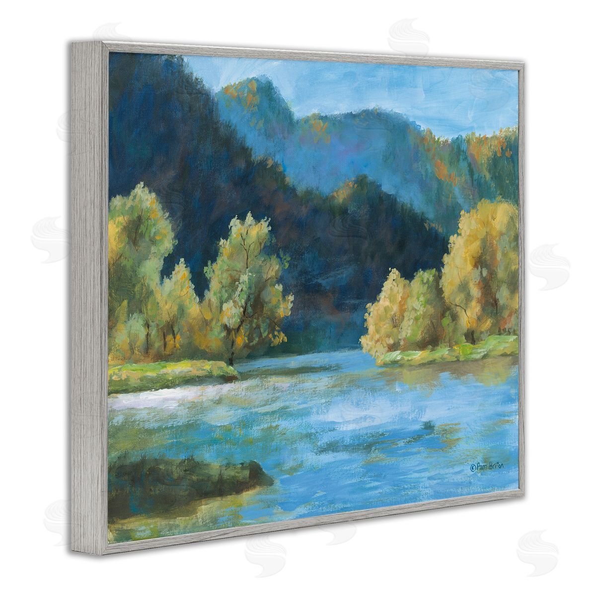 Blue Hued Mountains Grey Frame Print Wall Art, Home Decor by Pam Britton