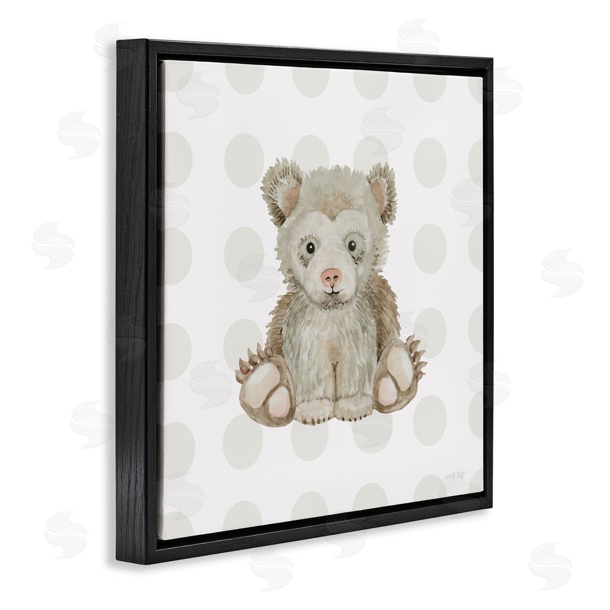 Nursery Bear on Dots Black Floating Frame Canvas Wall Art, Home Decor by Cindy Jacobs