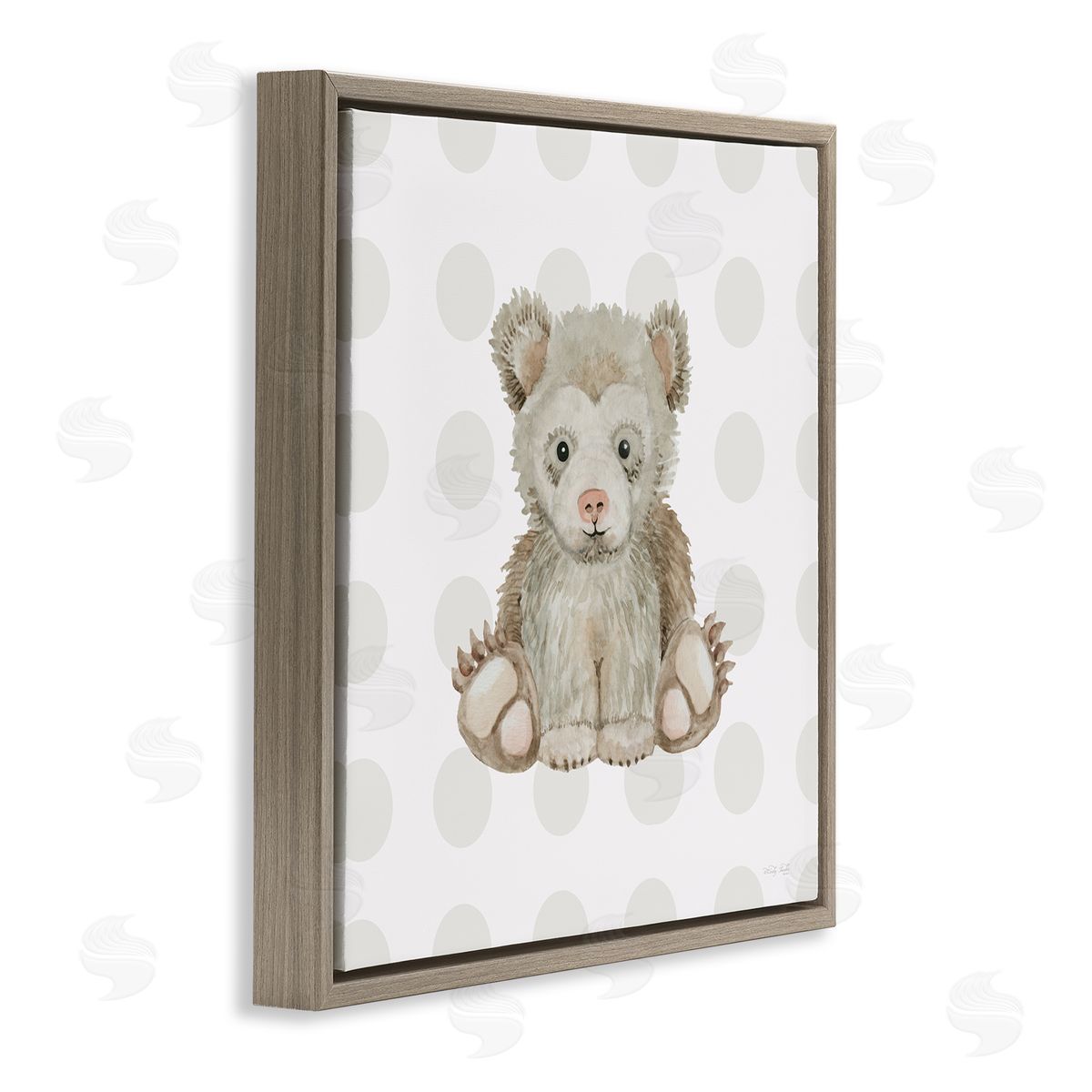Nursery Bear on Dots Brown Floating Frame Canvas Wall Art, Home Decor by Cindy Jacobs