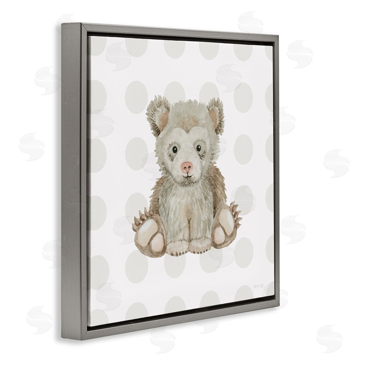 Nursery Bear on Dots Grey Floating Frame Canvas Wall Art, Home Decor by Cindy Jacobs