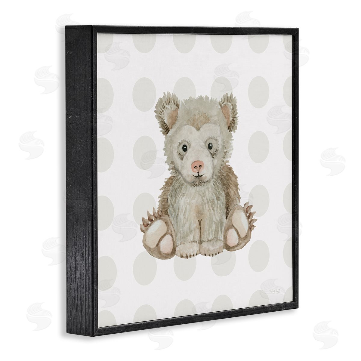 Nursery Bear on Dots Black Frame Print Wall Art, Home Decor by Cindy Jacobs