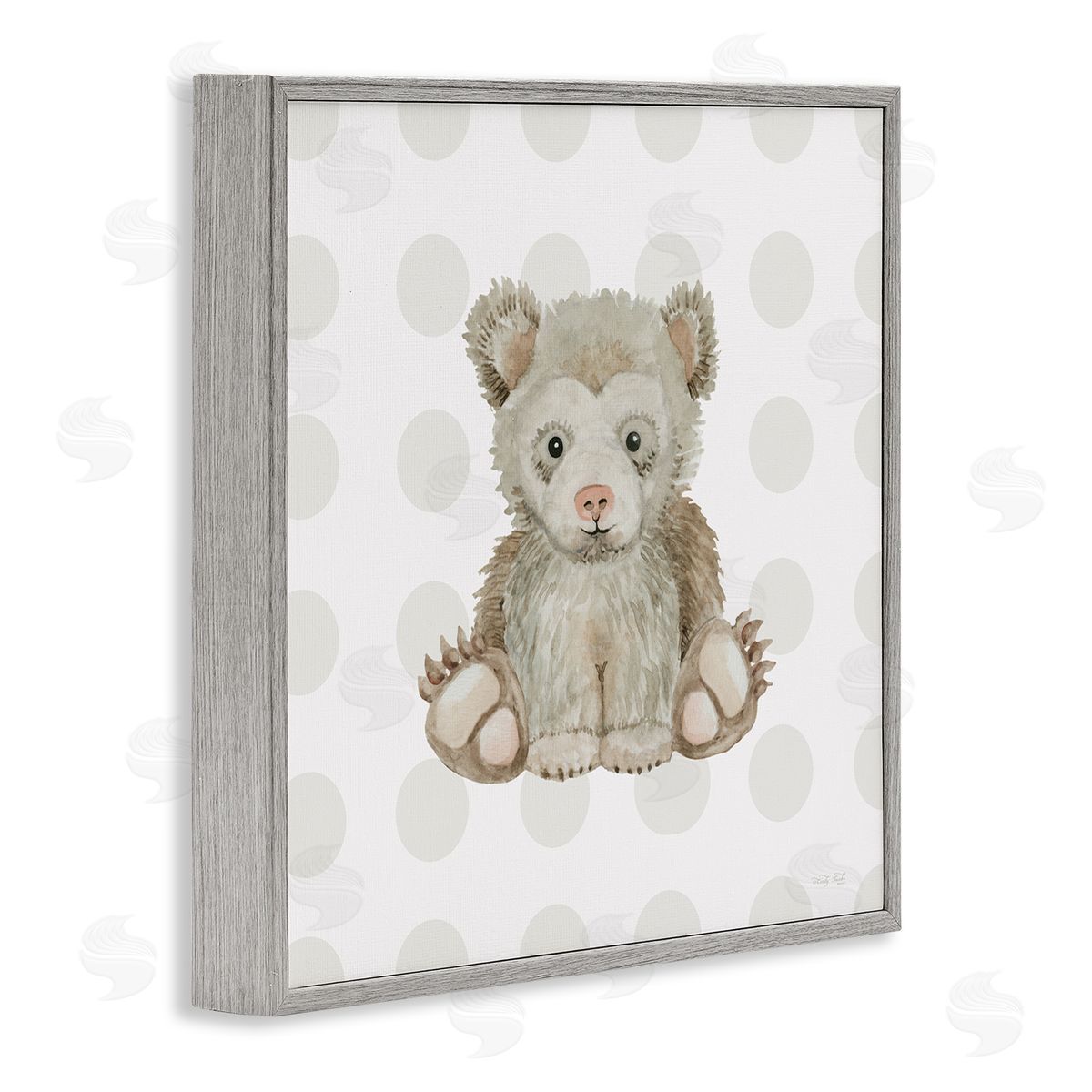 Nursery Bear on Dots Grey Frame Print Wall Art, Home Decor by Cindy Jacobs