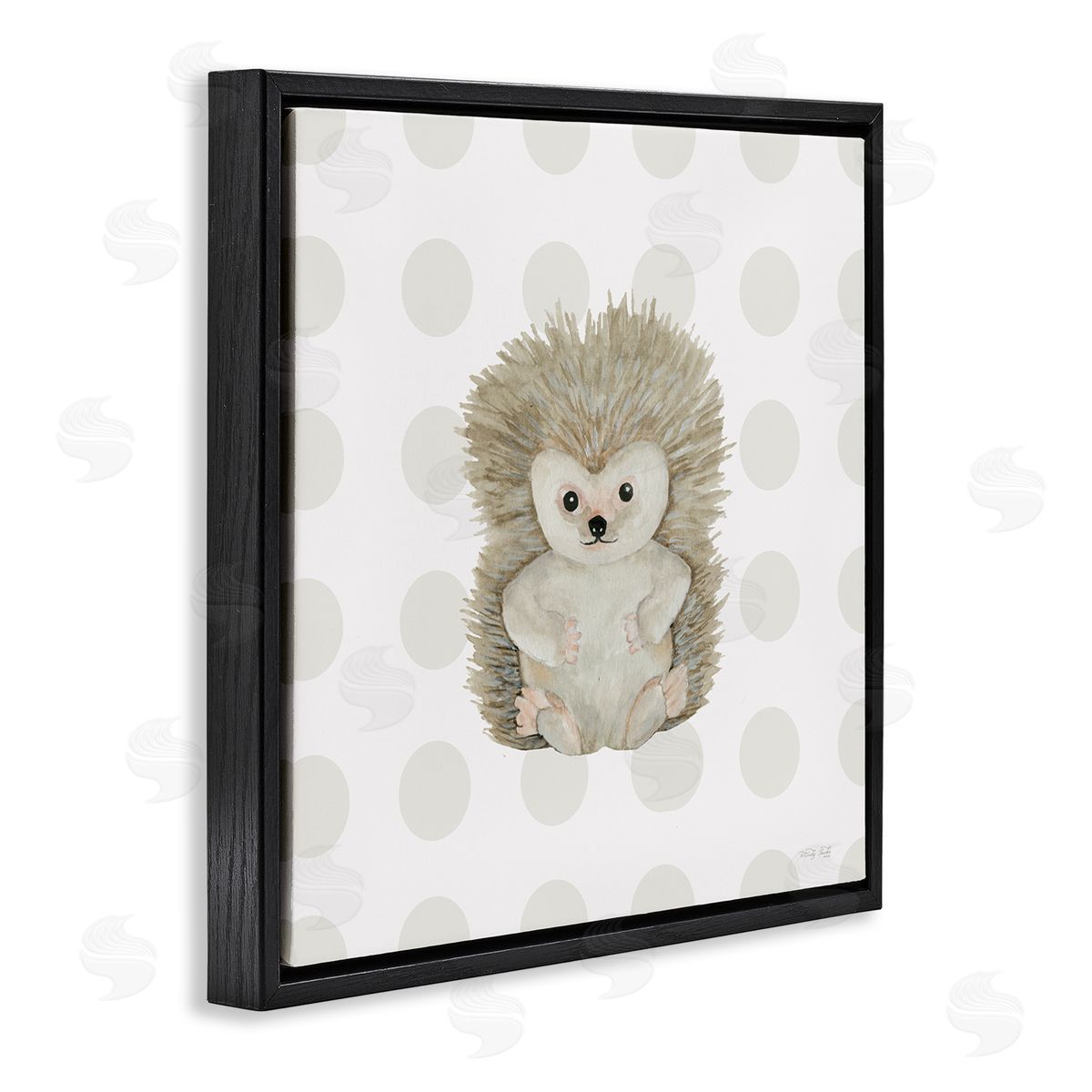 Hedgehog on Dots Black Floating Frame Canvas Wall Art, Home Decor by Cindy Jacobs