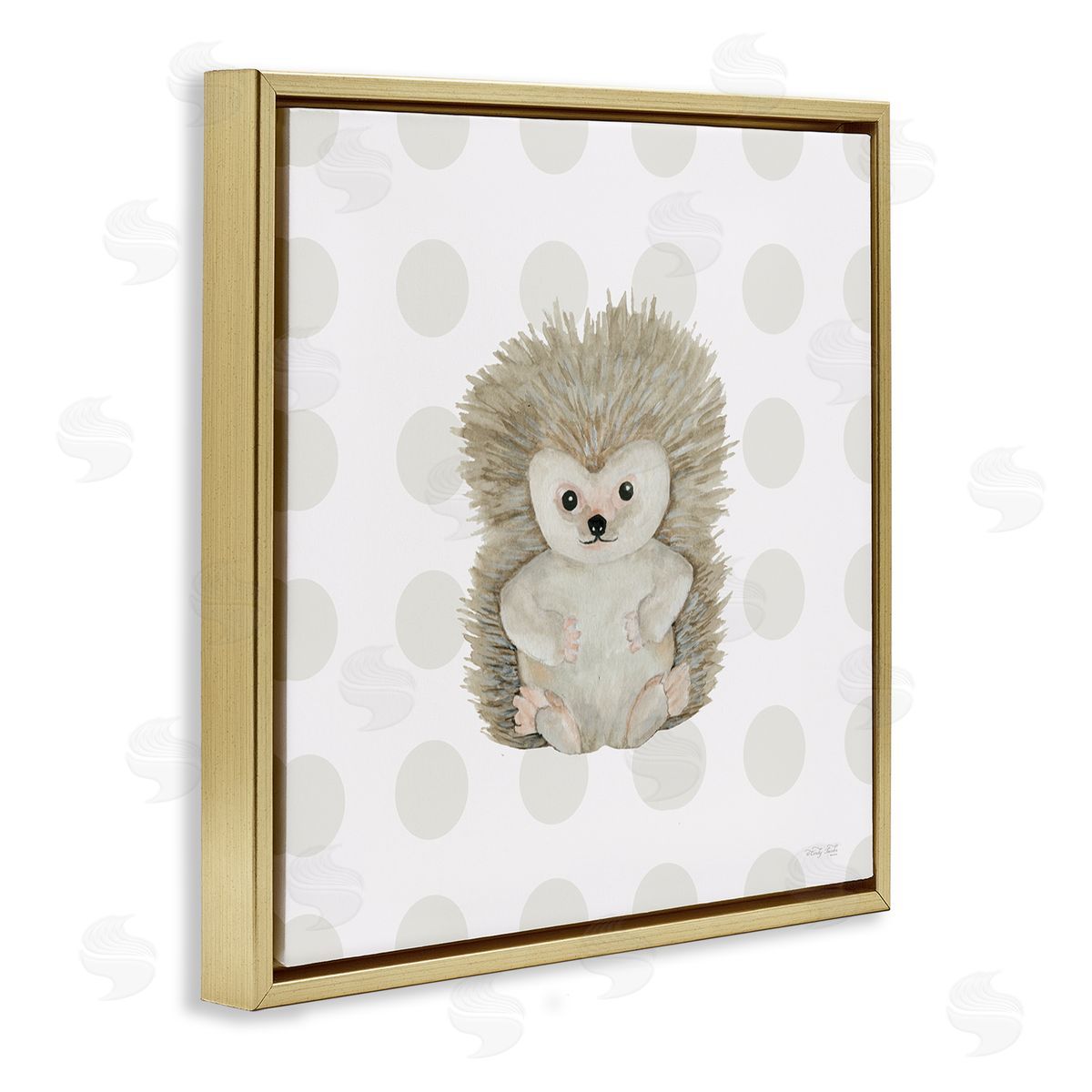 Hedgehog on Dots Gold Floating Frame Canvas Wall Art, Home Decor by Cindy Jacobs