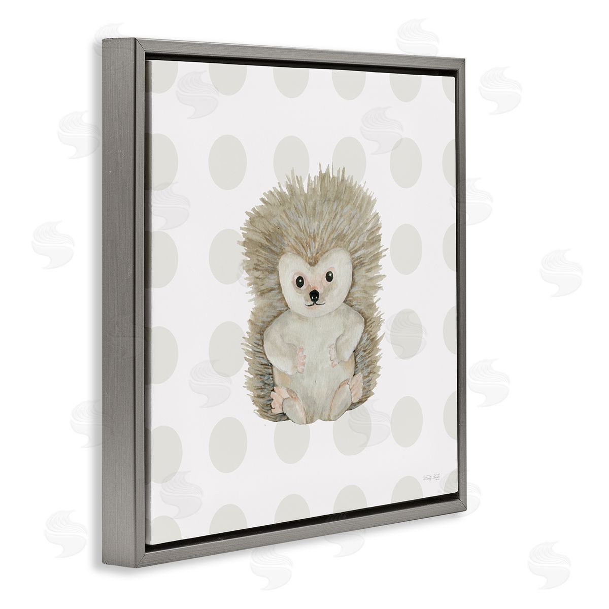 Hedgehog on Dots Grey Floating Frame Canvas Wall Art, Home Decor by Cindy Jacobs