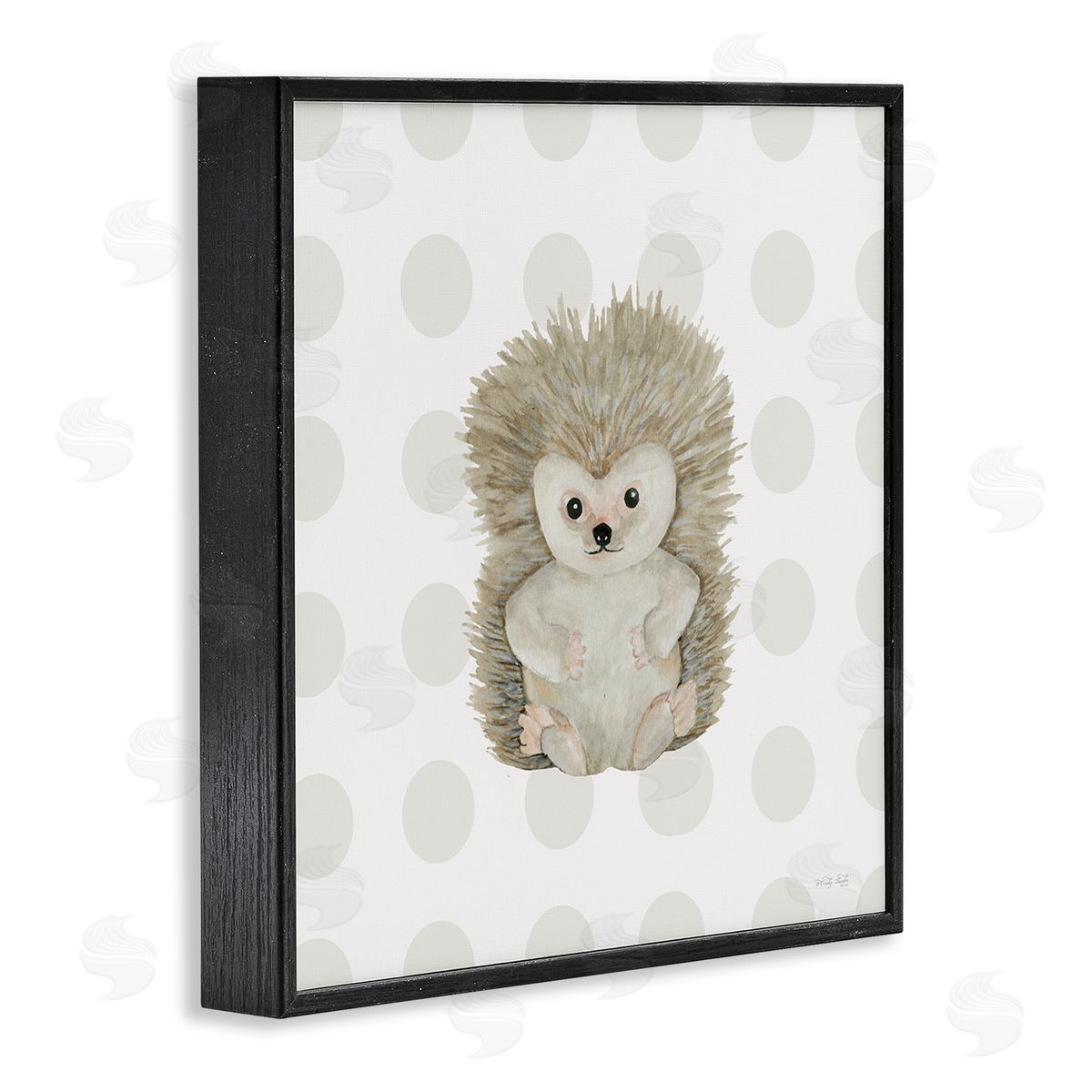 Hedgehog on Dots Black Frame Print Wall Art, Home Decor by Cindy Jacobs