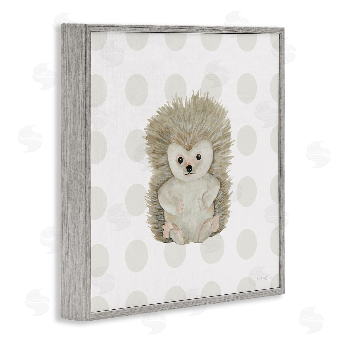 Hedgehog on Dots Grey Frame Print Wall Art, Home Decor by Cindy Jacobs