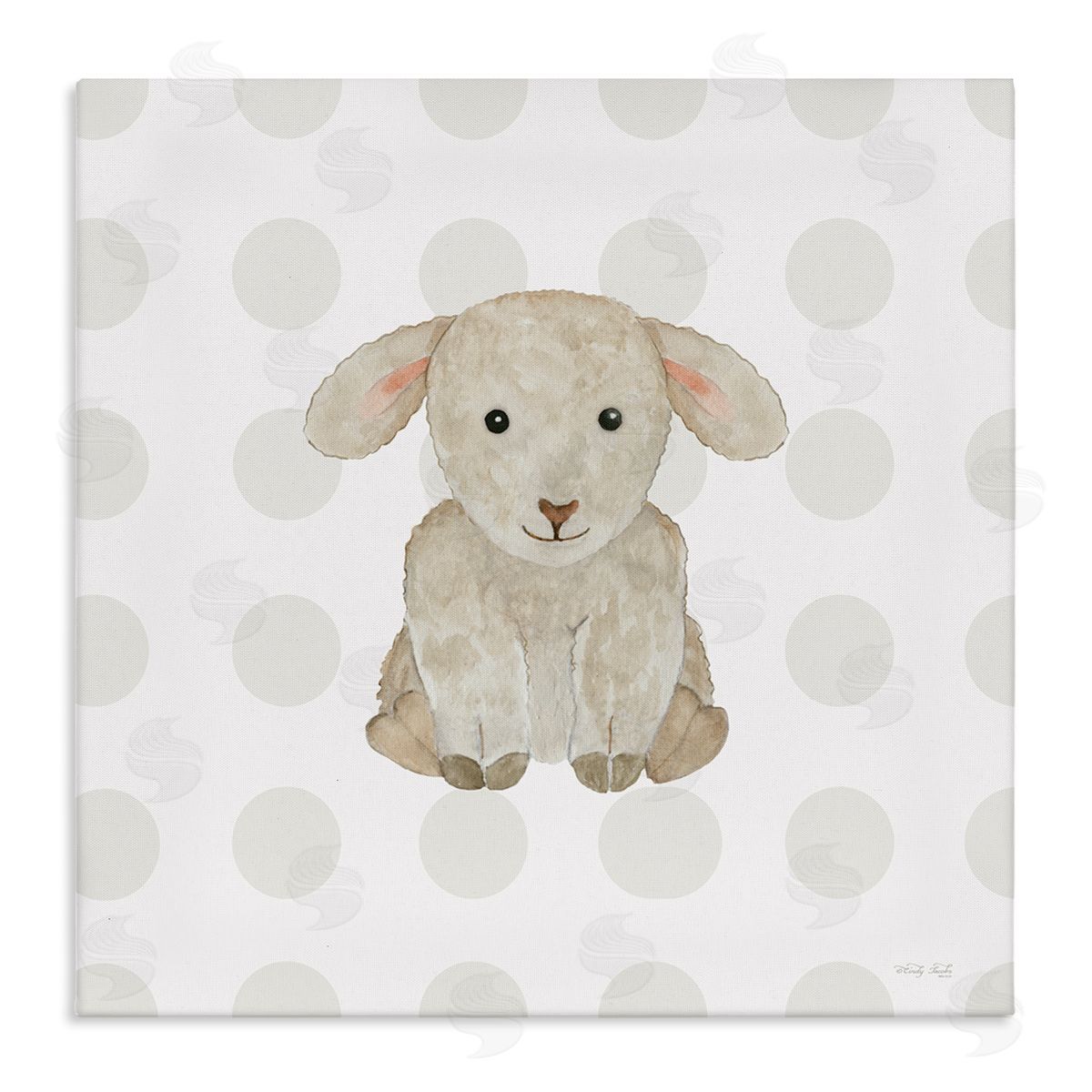 Nursery Lamb on Dots Canvas Wall Art, Home Decor by Cindy Jacobs