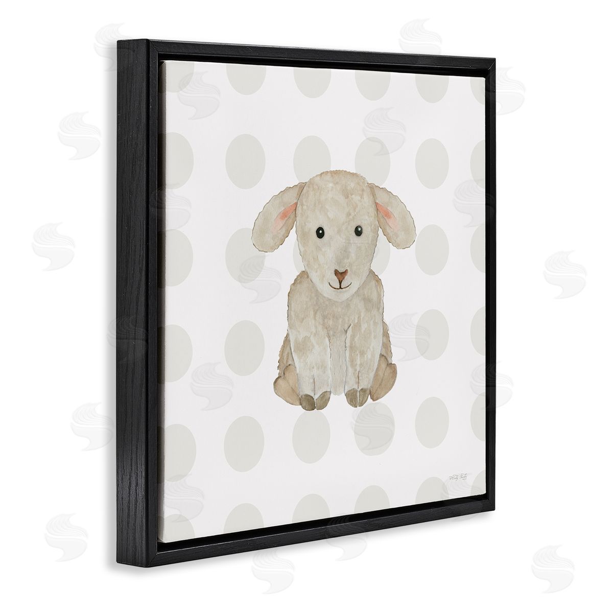 Nursery Lamb on Dots Black Floating Frame Canvas Wall Art, Home Decor by Cindy Jacobs