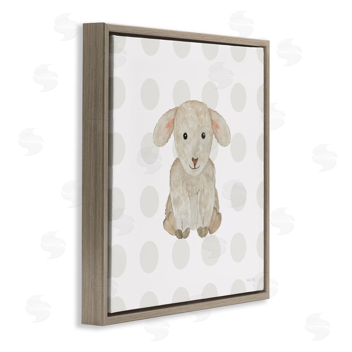Nursery Lamb on Dots Brown Floating Frame Canvas Wall Art, Home Decor by Cindy Jacobs