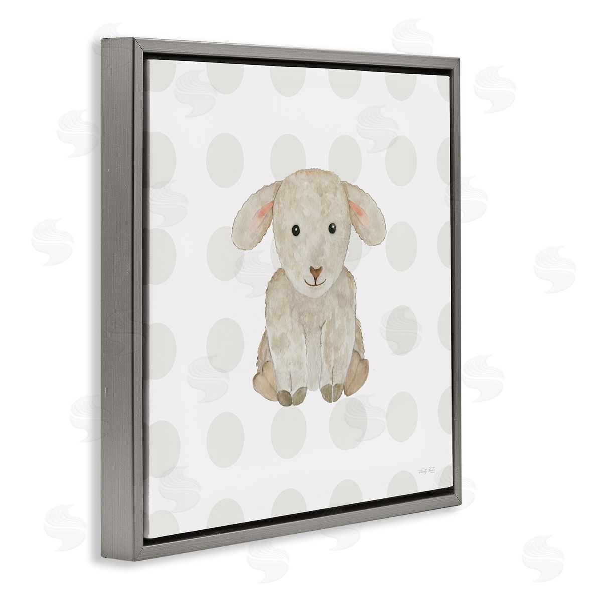 Nursery Lamb on Dots Grey Floating Frame Canvas Wall Art, Home Decor by Cindy Jacobs