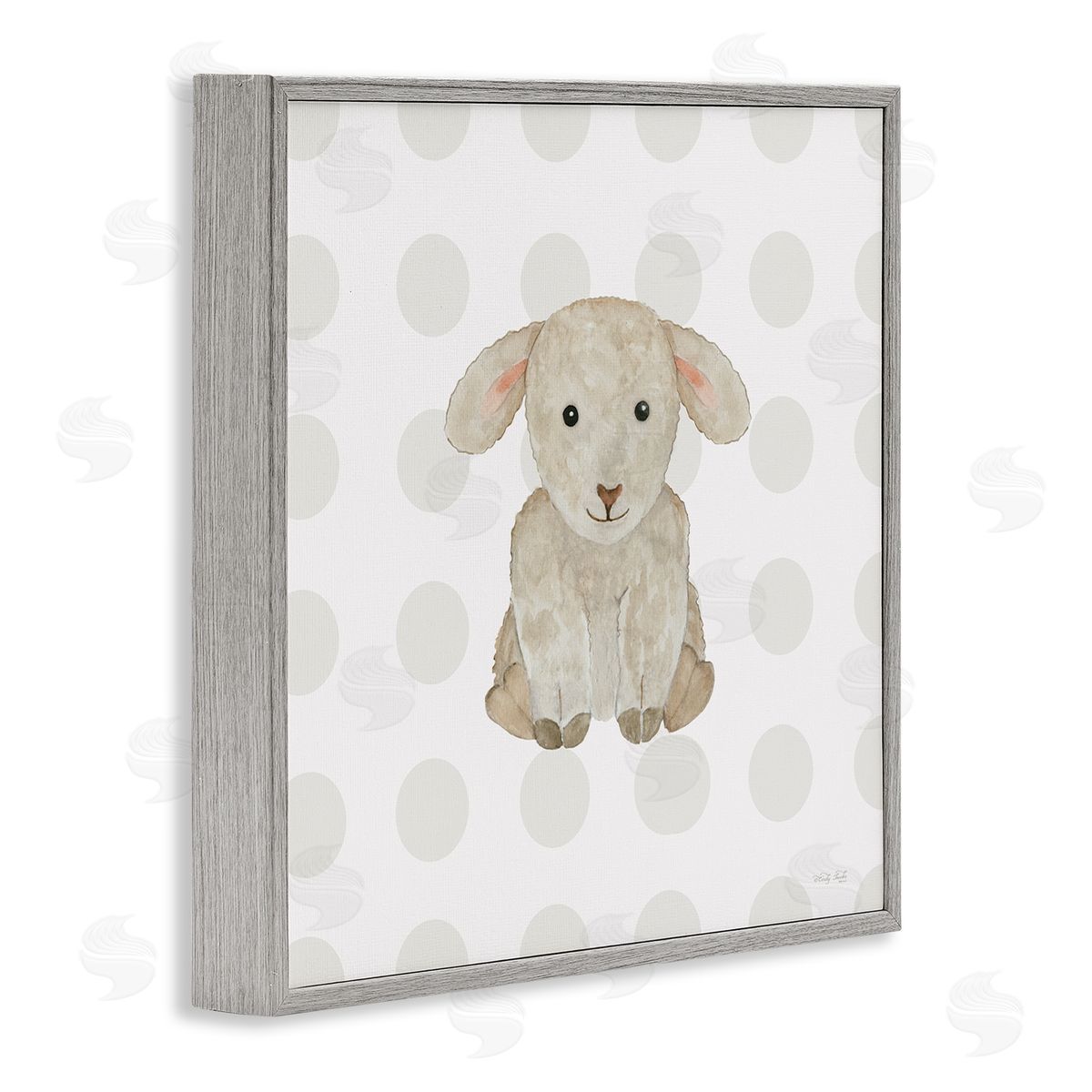 Nursery Lamb on Dots Grey Frame Print Wall Art, Home Decor by Cindy Jacobs