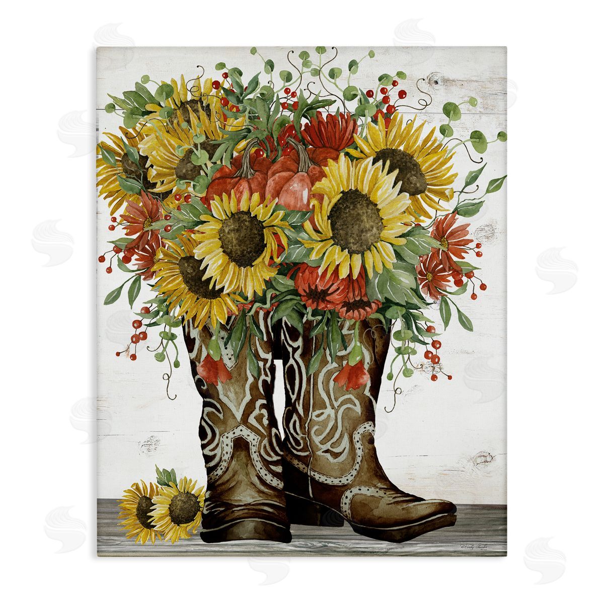 Sunflowers in Western Boots Canvas Wall Art, Home Decor by Cindy Jacobs
