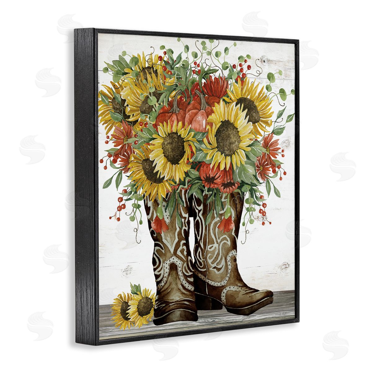 Sunflowers in Western Boots Black Frame Print Wall Art, Home Decor by Cindy Jacobs