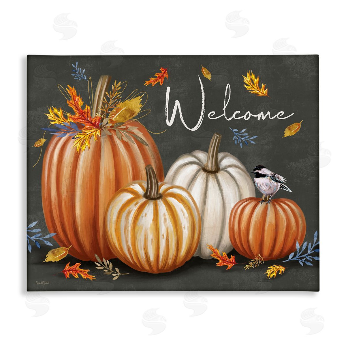 Welcome with Autumnal Pumpkins Canvas Wall Art, Home Decor by Elizabeth Tyndall