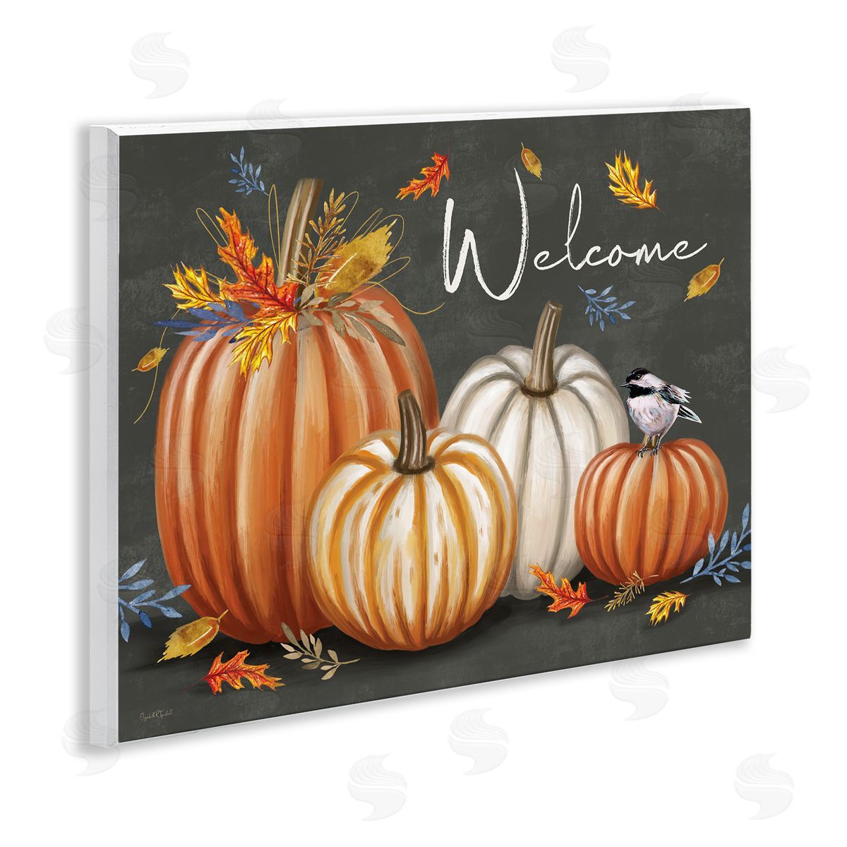Welcome with Autumnal Pumpkins Wood Plaque Wall Art, Home Decor by Elizabeth Tyndall