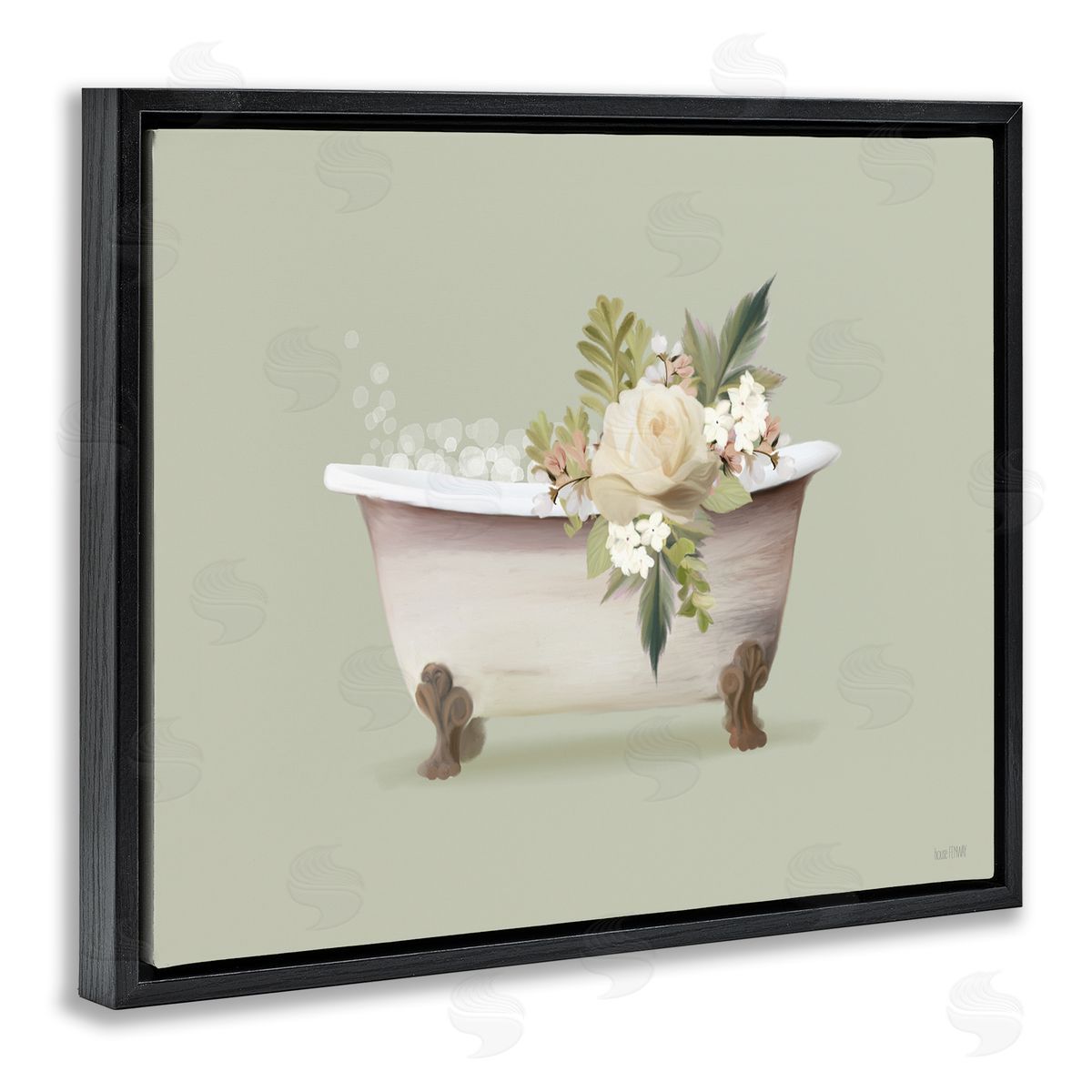 Floral Rose Tub Black Floating Frame Canvas Wall Art, Home Decor by House Fenway