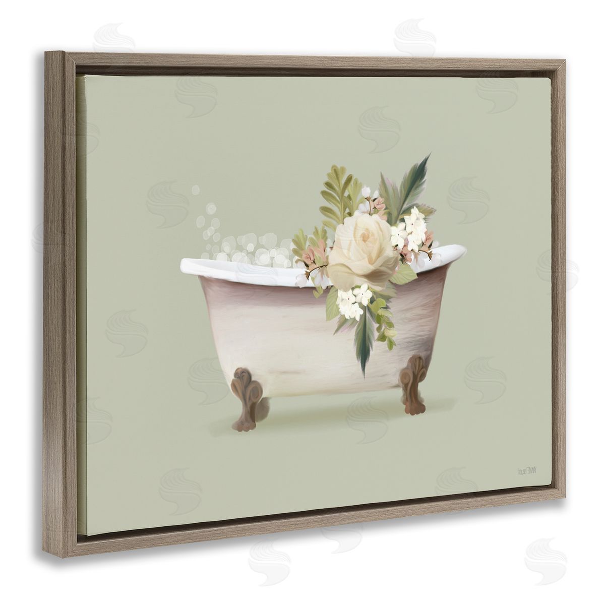 Floral Rose Tub Brown Floating Frame Canvas Wall Art, Home Decor by House Fenway