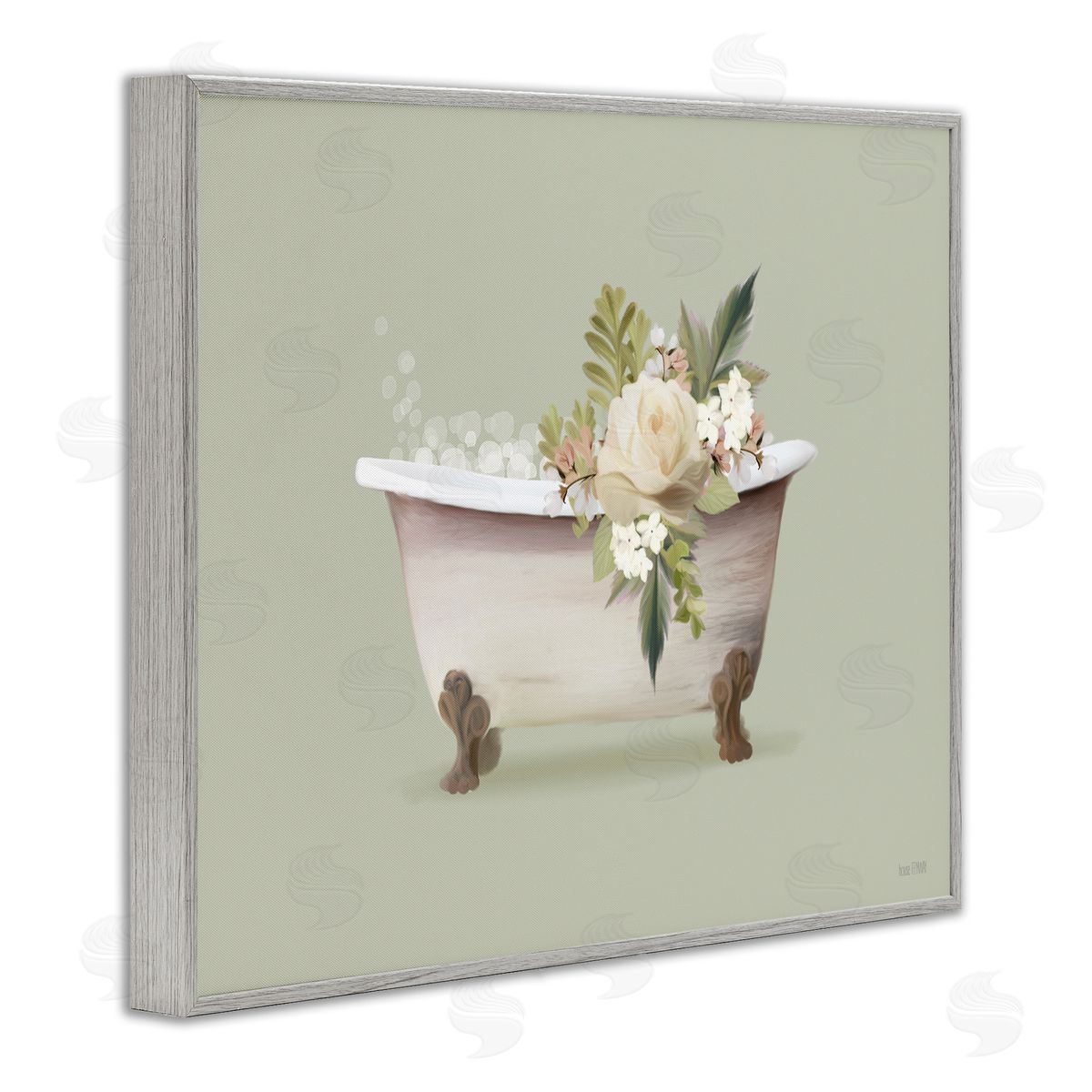 Floral Rose Tub Grey Frame Print Wall Art, Home Decor by House Fenway