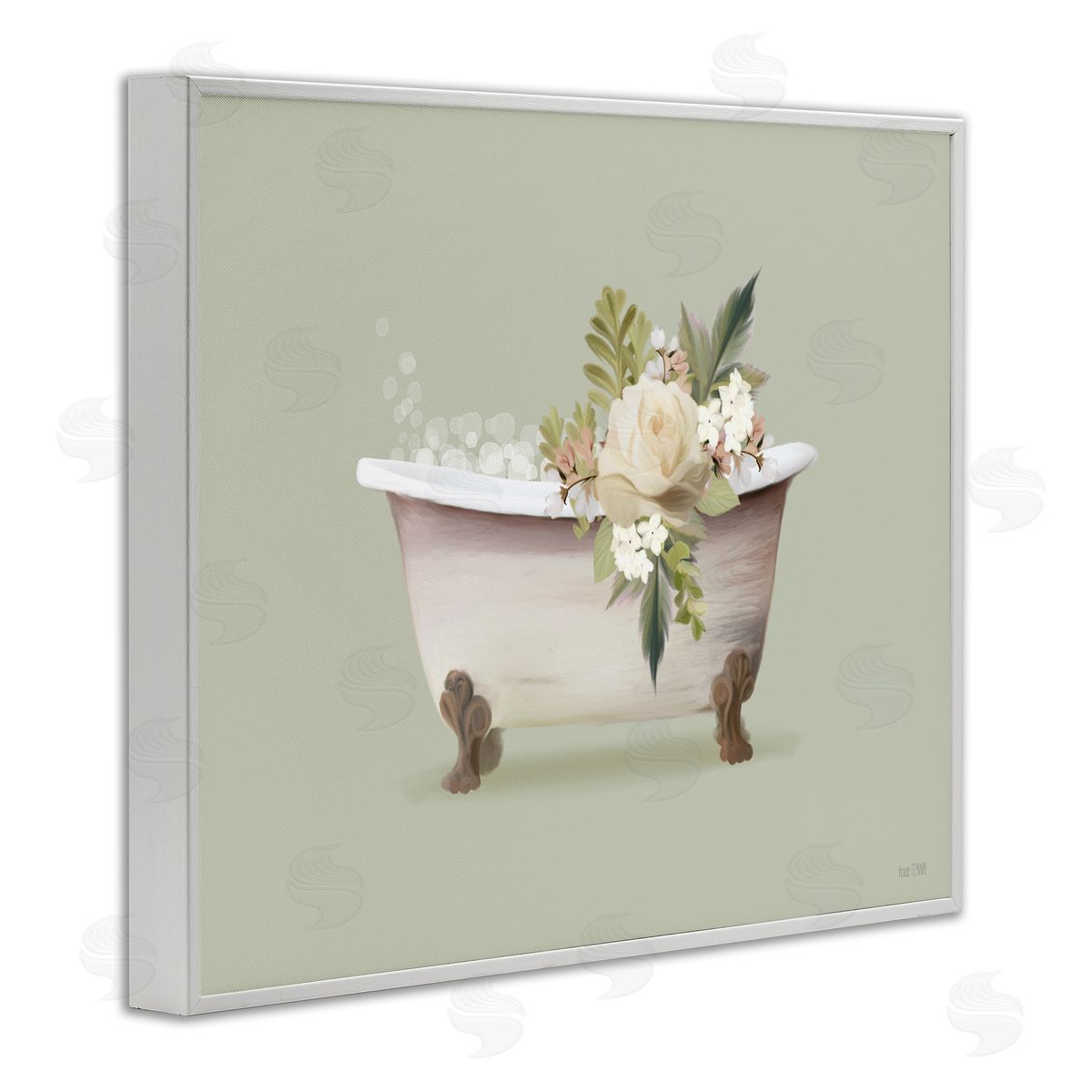 Floral Rose Tub White Frame Print Wall Art, Home Decor by House Fenway