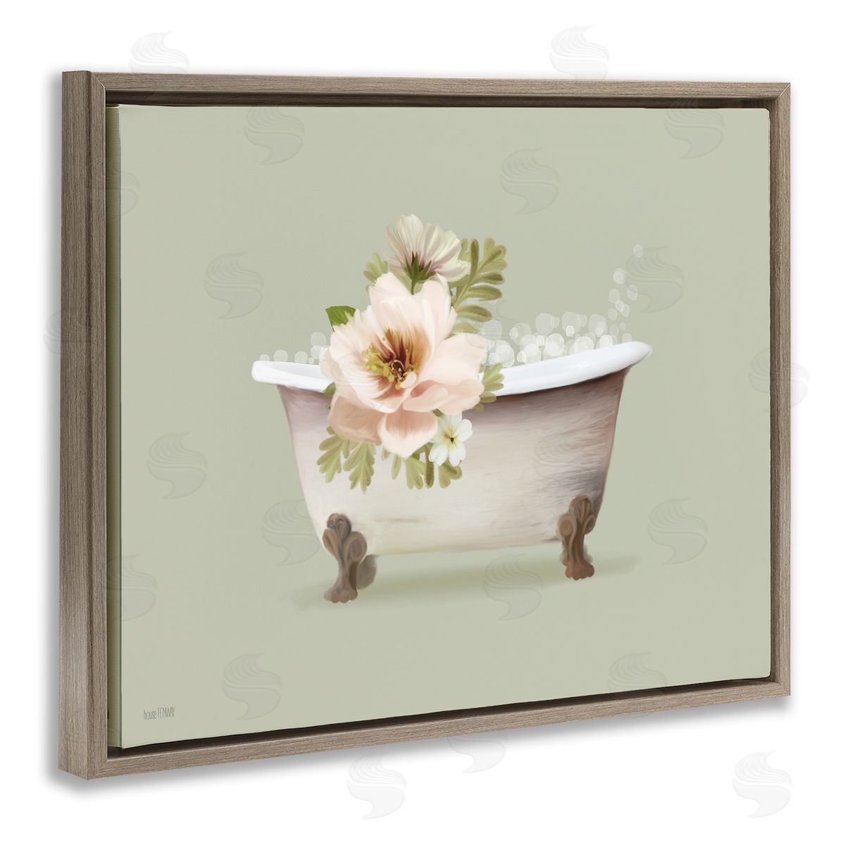 Soft Blooms Bubble Bath Brown Floating Frame Canvas Wall Art, Home Decor by House Fenway