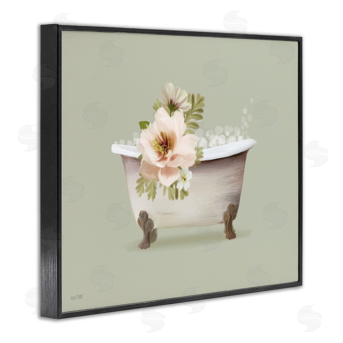 Soft Blooms Bubble Bath Black Frame Print Wall Art, Home Decor by House Fenway