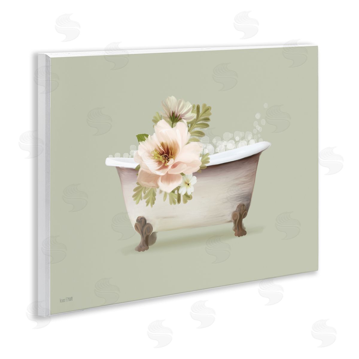 Soft Blooms Bubble Bath Wood Plaque Wall Art, Home Decor by House Fenway