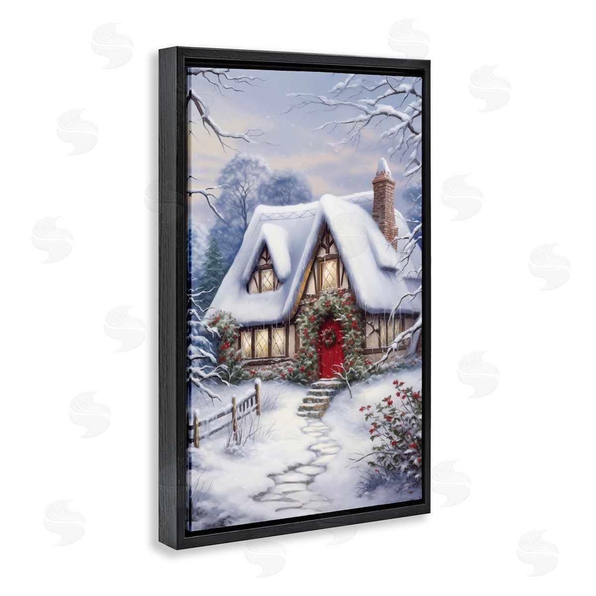 Niveous Winter Cottage Black Floating Frame Canvas Wall Art, Home Decor by Heidi Kuntz