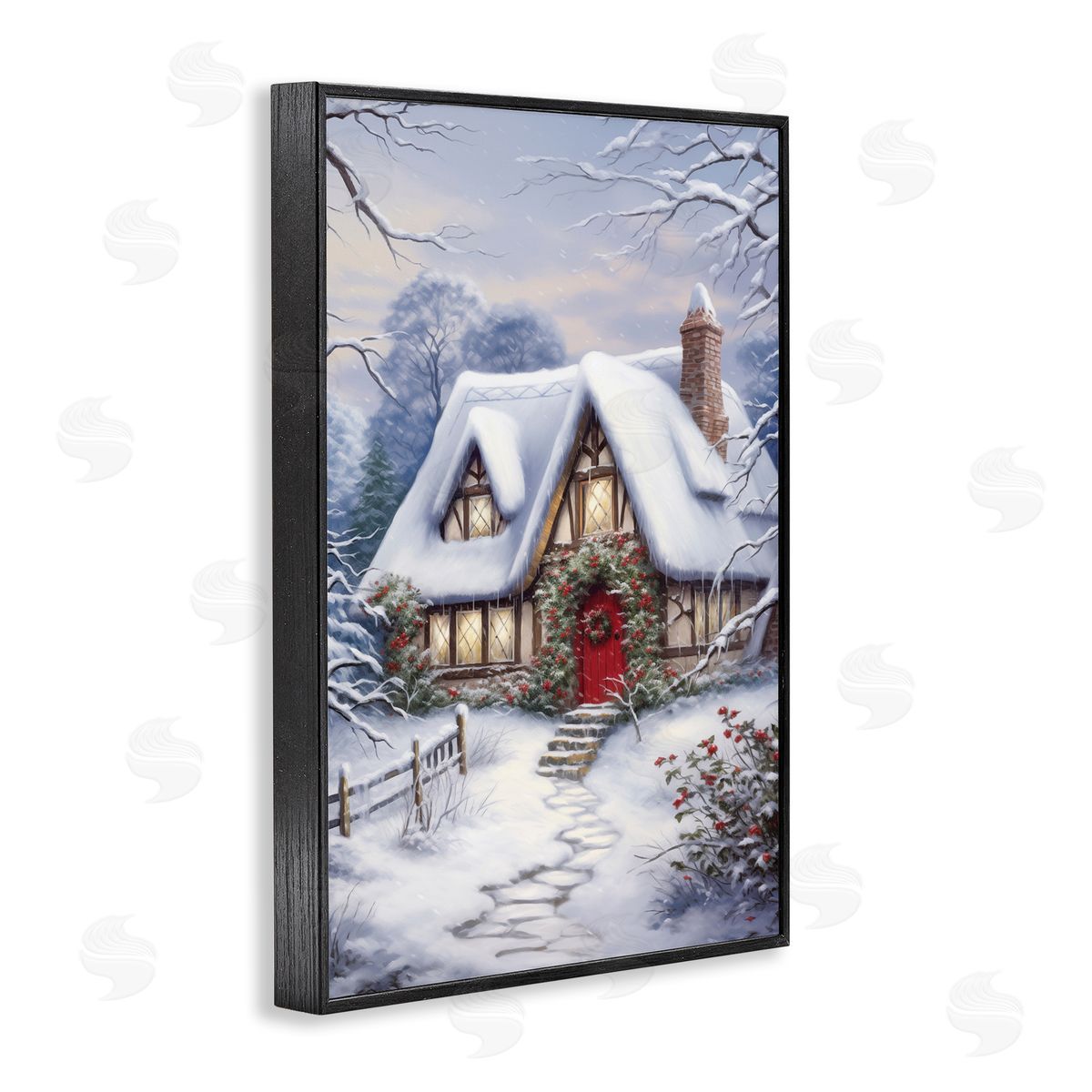 Niveous Winter Cottage Black Frame Print Wall Art, Home Decor by Heidi Kuntz
