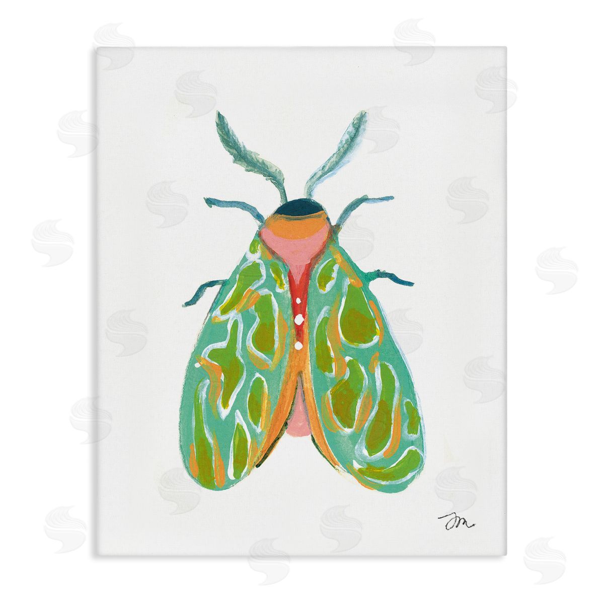 Green Pattern Moth Canvas Wall Art, Home Decor by Jessica Mingo
