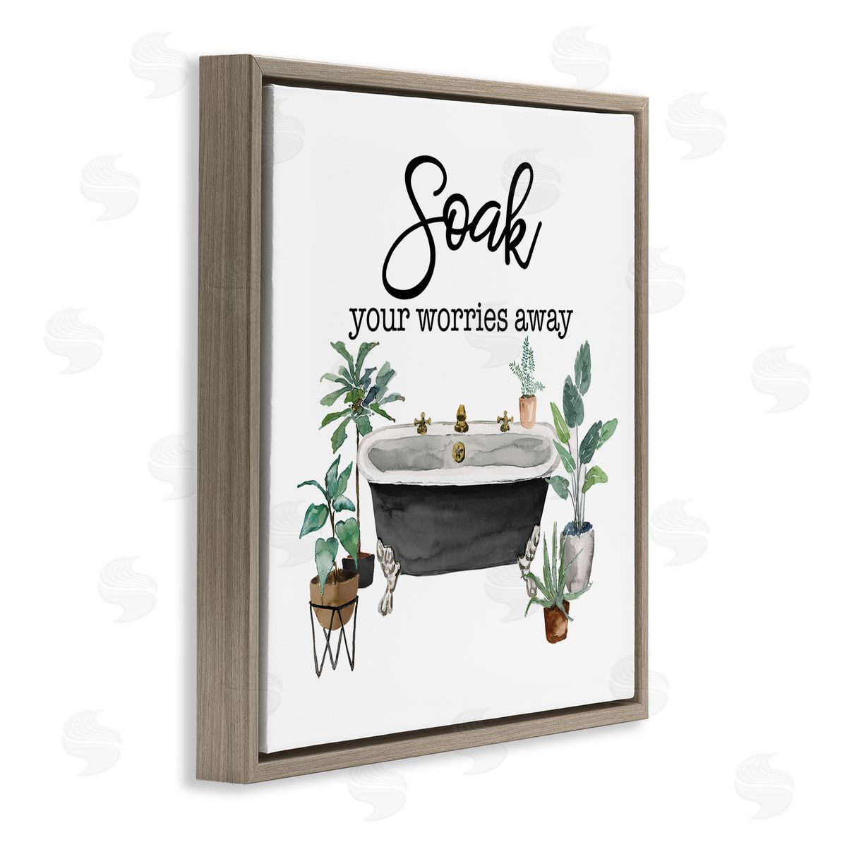 Soak Worries Away Plants Brown Floating Frame Canvas Wall Art, Home Decor by Masey St. Studios