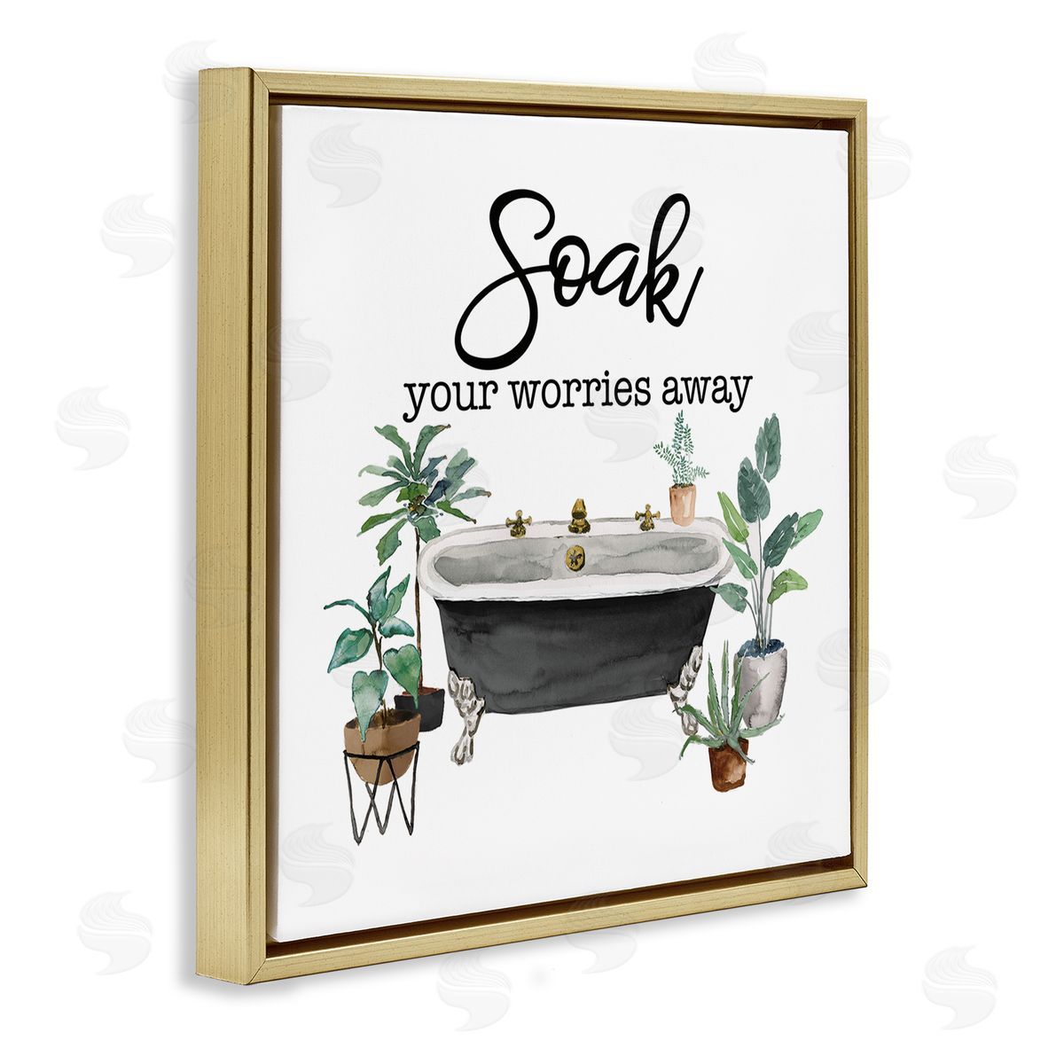 Soak Worries Away Plants Gold Floating Frame Canvas Wall Art, Home Decor by Masey St. Studios