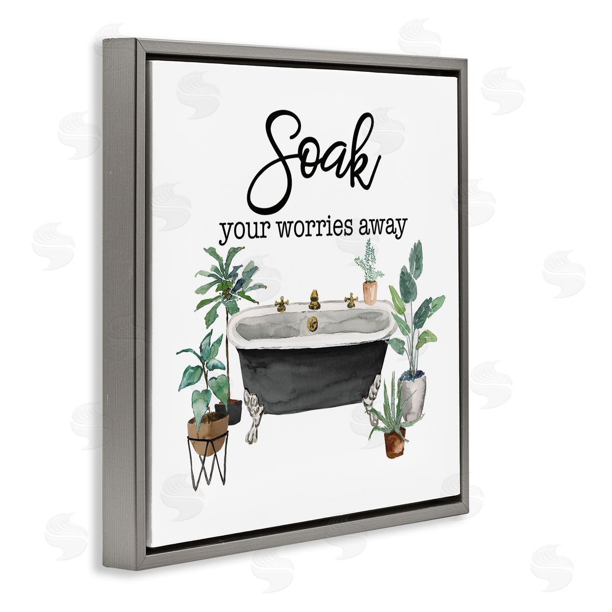 Soak Worries Away Plants Grey Floating Frame Canvas Wall Art, Home Decor by Masey St. Studios