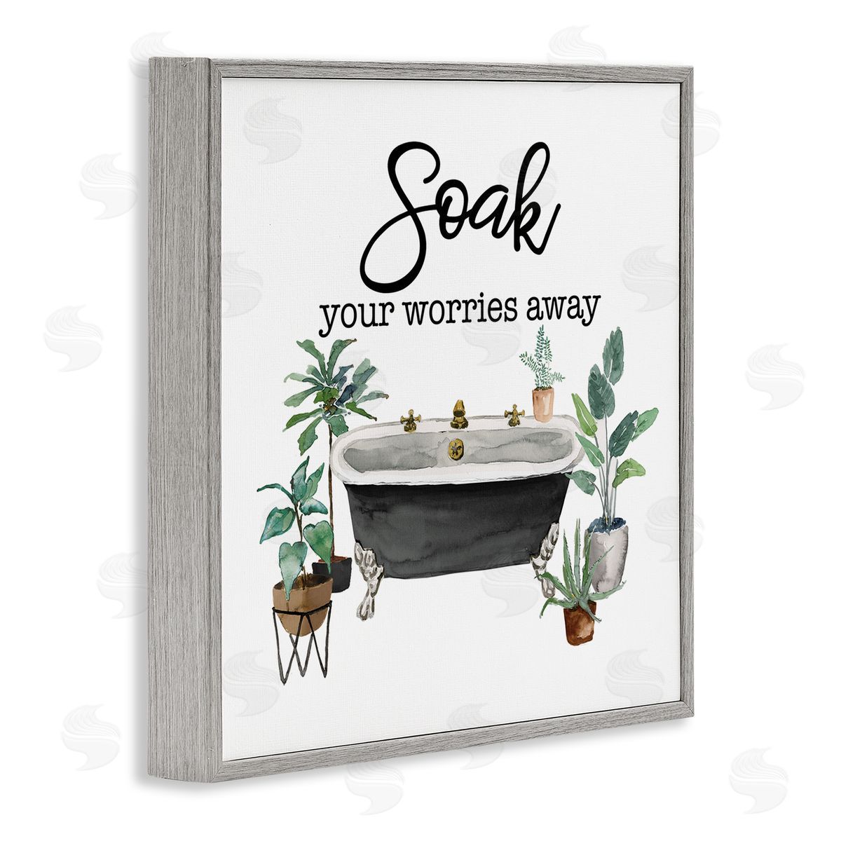 Soak Worries Away Plants Grey Frame Print Wall Art, Home Decor by Masey St. Studios