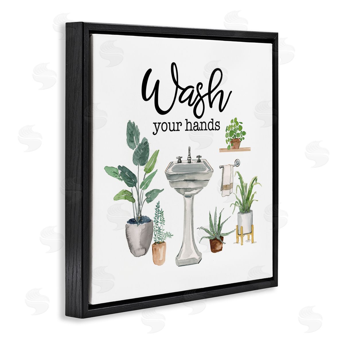Hygiene Phrase with Plants Black Floating Frame Canvas Wall Art, Home Decor by Masey St. Studios