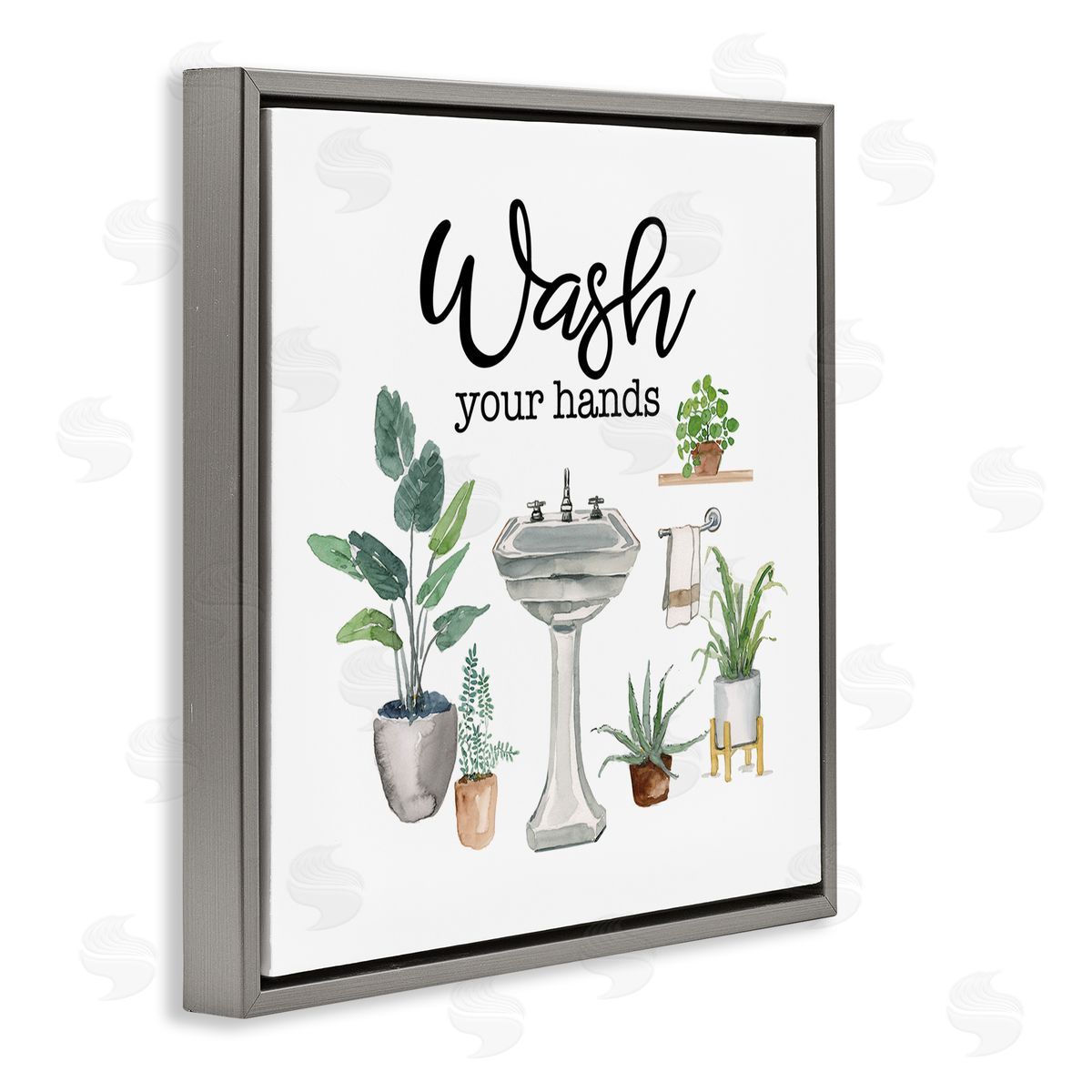Hygiene Phrase with Plants Grey Floating Frame Canvas Wall Art, Home Decor by Masey St. Studios