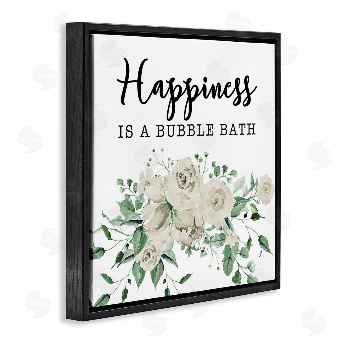 Happiness is Bubble Bath Black Floating Frame Canvas Wall Art, Home Decor by Masey St. Studios