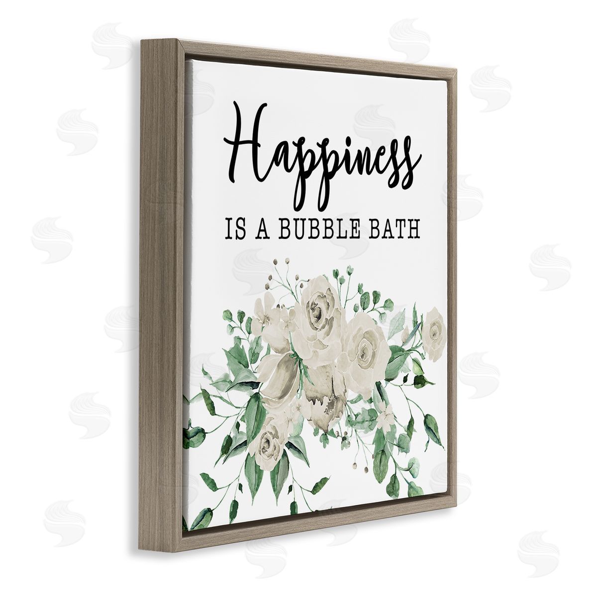 Happiness is Bubble Bath Brown Floating Frame Canvas Wall Art, Home Decor by Masey St. Studios
