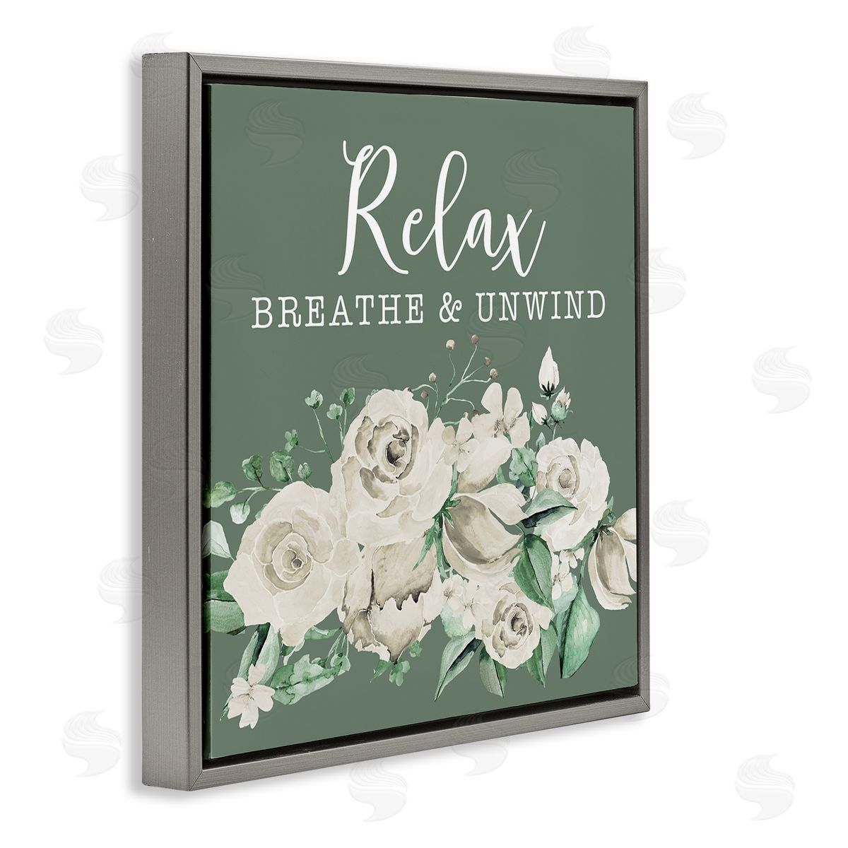 Breathe & Unwind with Florals Grey Floating Frame Canvas Wall Art, Home Decor by Masey St. Studios