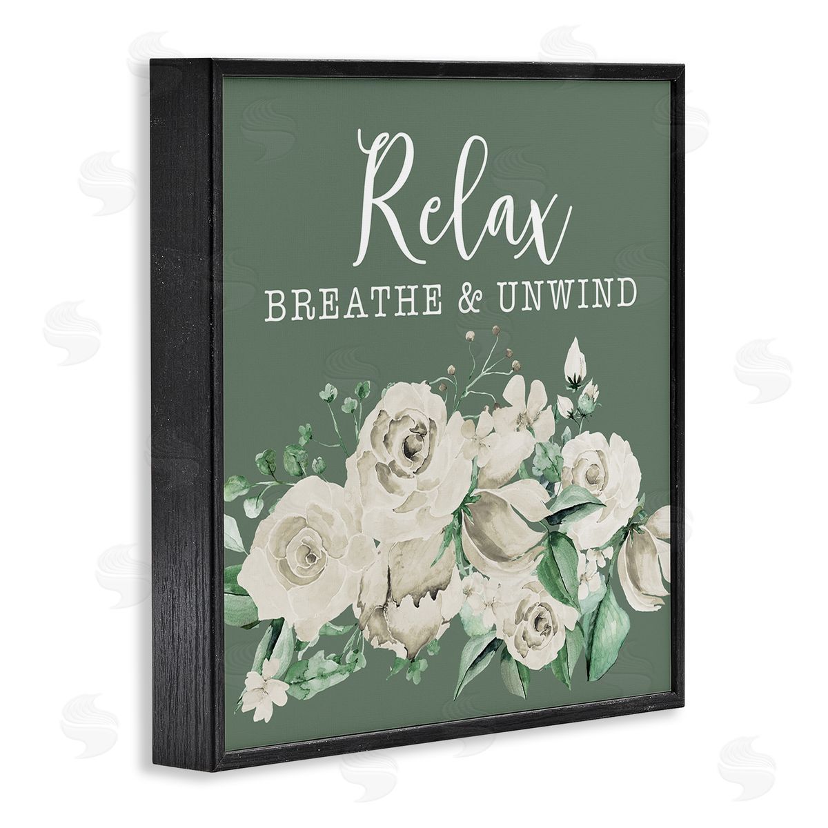Breathe & Unwind with Florals Black Frame Print Wall Art, Home Decor by Masey St. Studios