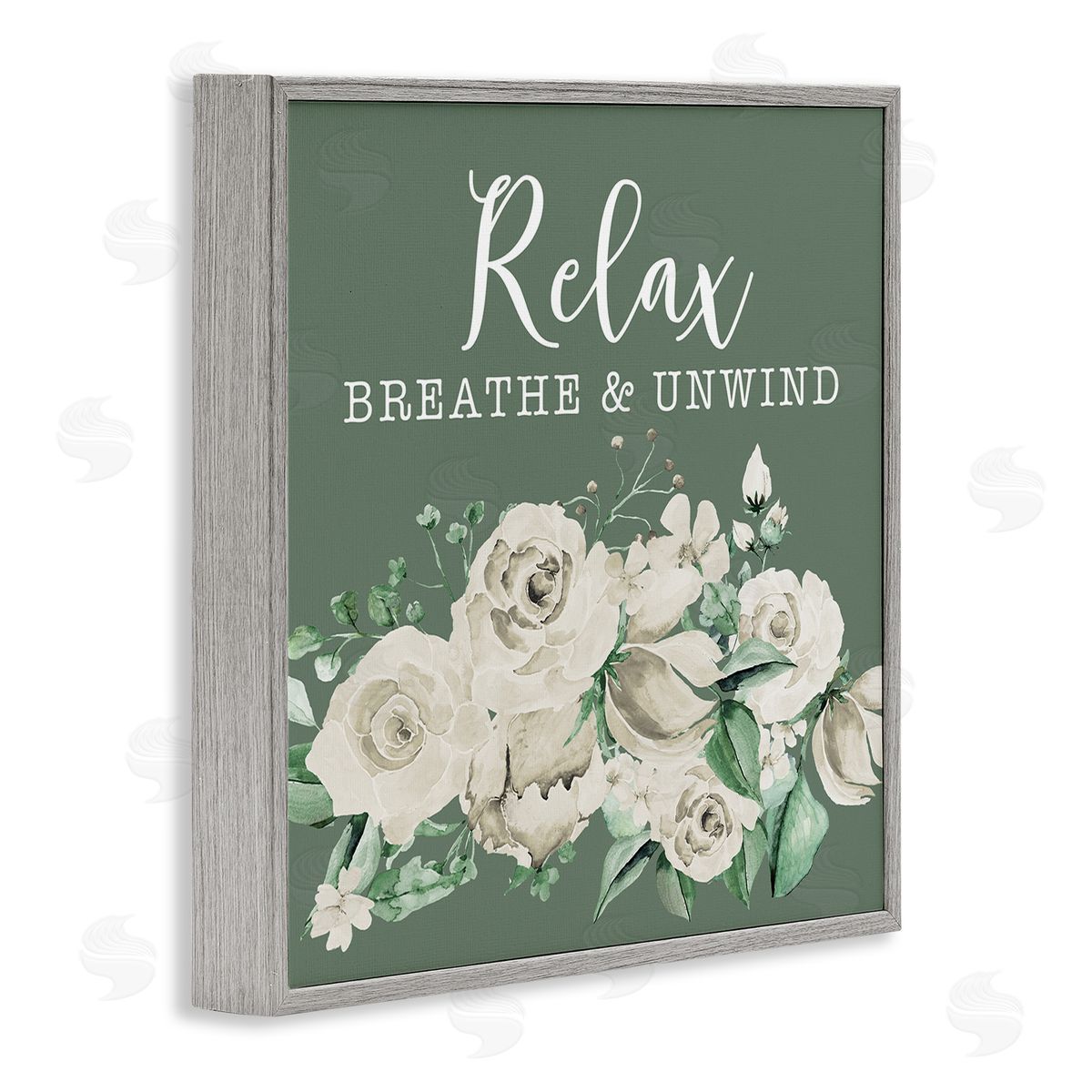 Breathe & Unwind with Florals Grey Frame Print Wall Art, Home Decor by Masey St. Studios